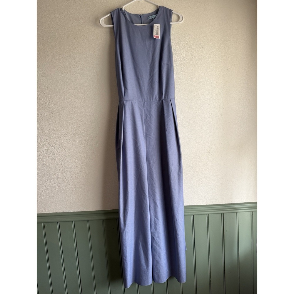NWT Antonio Melani Blue Linen Blend Sleeveless Belted Wide Leg Jumpsuit SZ 10